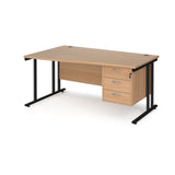 Maestro Cantilever Leg Left Hand Wave Office Desk with Three Drawer Pedestal