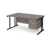 Maestro Cantilever Leg Left Hand Wave Office Desk with Three Drawer Pedestal