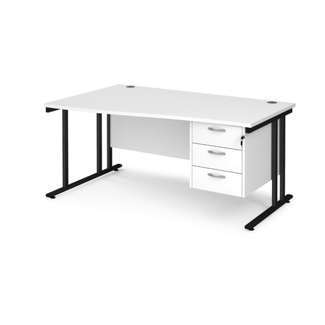 Maestro Cantilever Leg Left Hand Wave Office Desk with Three Drawer Pedestal