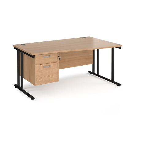 Maestro Cantilever Leg Right Hand Wave Office Desk with Two Drawer Pedestal