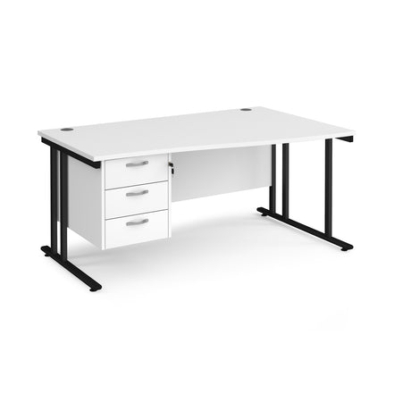 Maestro Cantilever Leg Right Hand Wave Office Desk with Three Drawer Pedestal