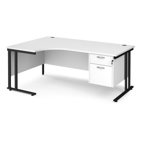 Maestro Cantilever Leg Left Hand Ergonomic Corner Office Desk with Two Drawer Pedestal