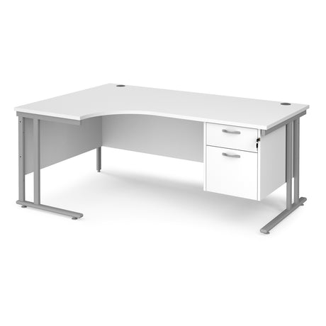 Maestro Cantilever Leg Left Hand Ergonomic Corner Office Desk with Two Drawer Pedestal