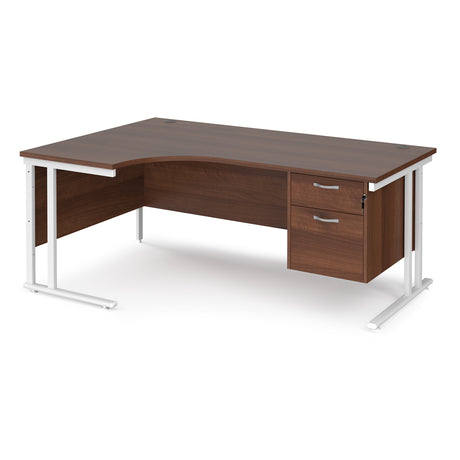 Maestro Cantilever Leg Left Hand Ergonomic Corner Office Desk with Two Drawer Pedestal