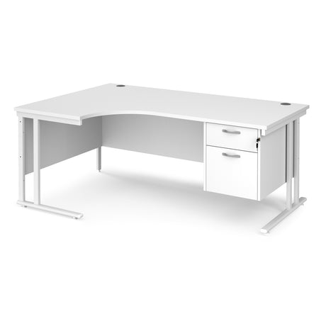 Maestro Cantilever Leg Left Hand Ergonomic Corner Office Desk with Two Drawer Pedestal