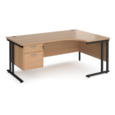 Maestro Cantilever Leg Right Hand Ergonomic Corner Office Desk with Two Drawer Pedestal