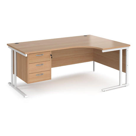 Maestro Cantilever Leg Right Hand Ergonomic Corner Office Desk with Three Drawer Pedestal