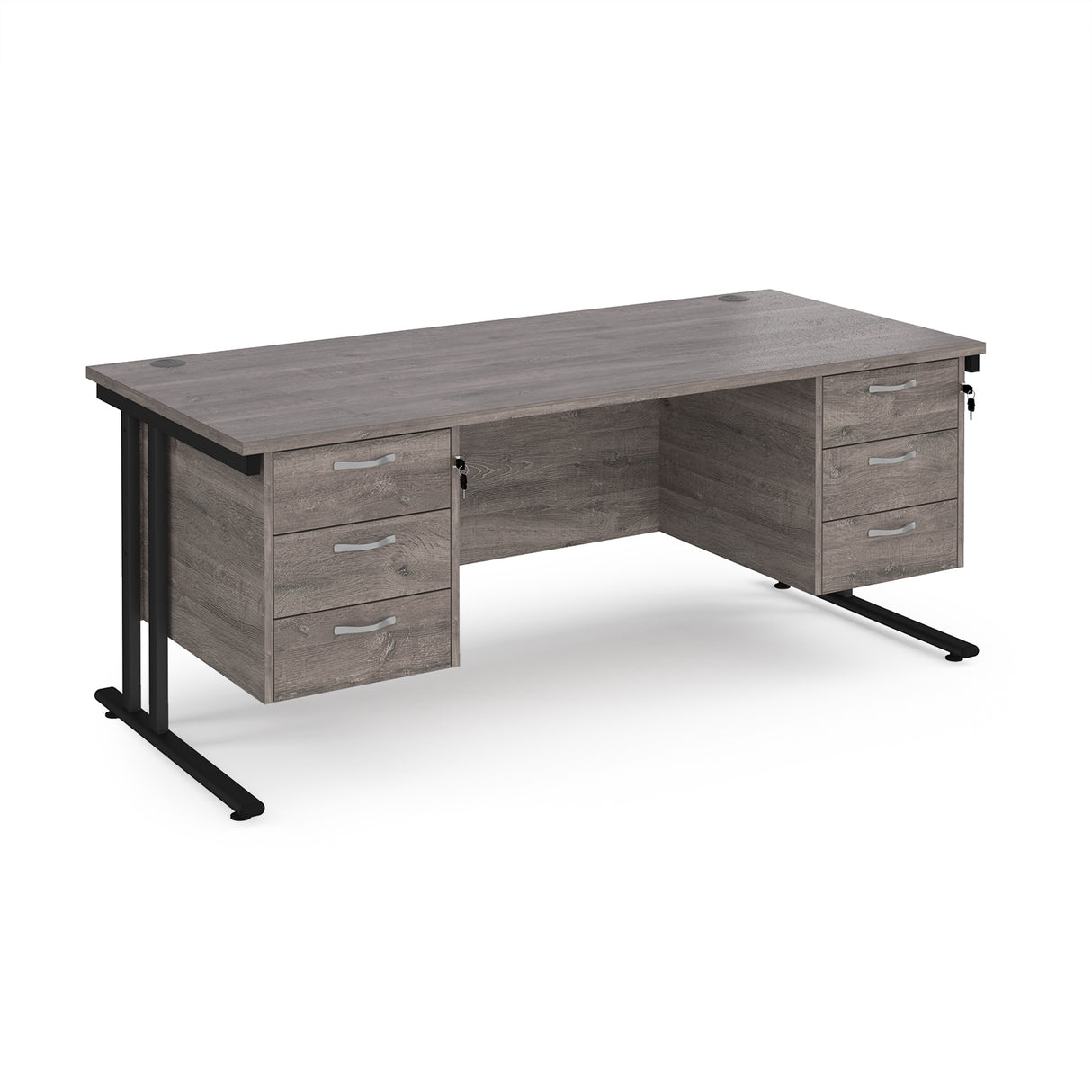 Maestro 800mm Deep Straight Cantilever Leg Office Desk with Three and Three Drawer Pedestal