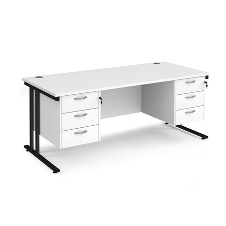 Maestro 800mm Deep Straight Cantilever Leg Office Desk with Three and Three Drawer Pedestal