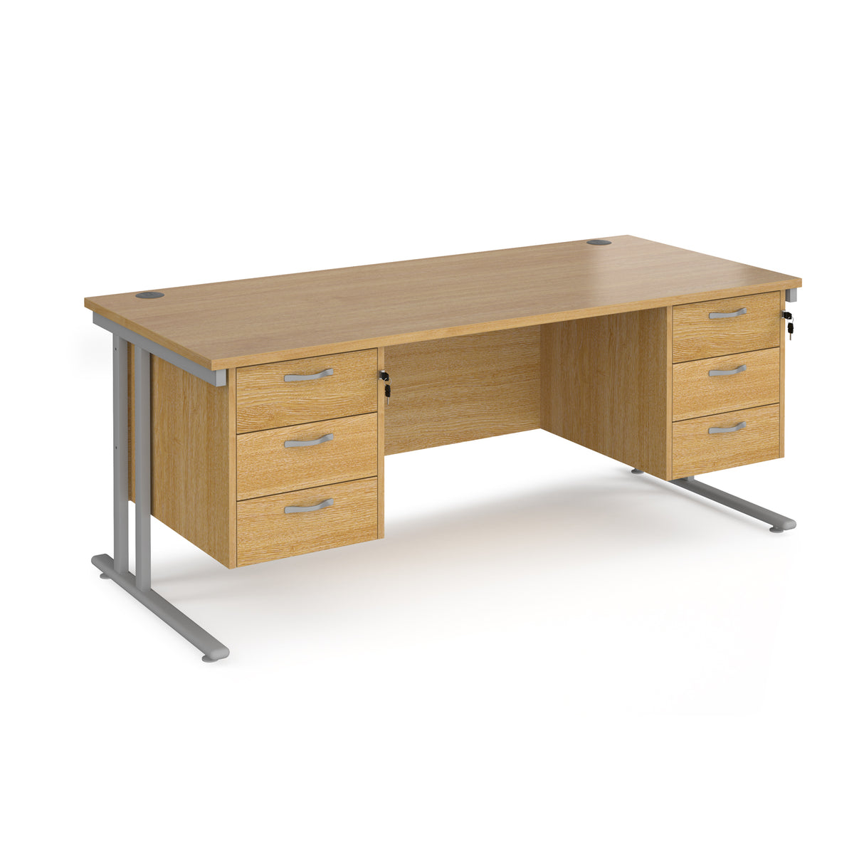 Maestro 800mm Deep Straight Cantilever Leg Office Desk with Three and Three Drawer Pedestal