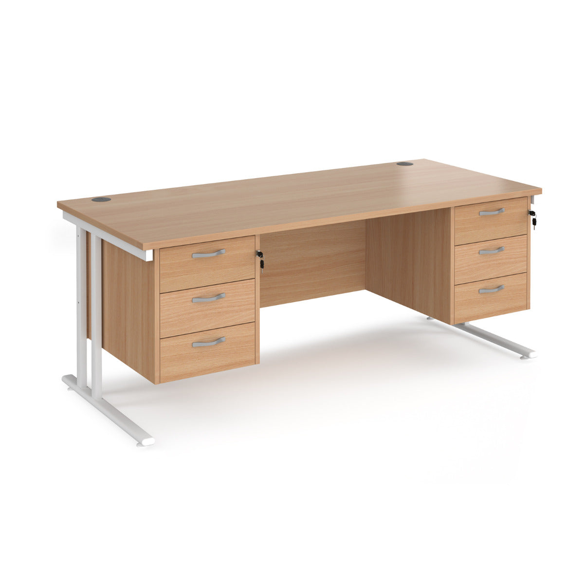 Maestro 800mm Deep Straight Cantilever Leg Office Desk with Three and Three Drawer Pedestal