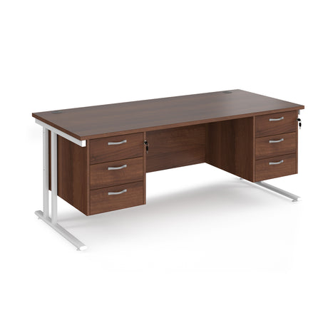 Maestro 800mm Deep Straight Cantilever Leg Office Desk with Three and Three Drawer Pedestal