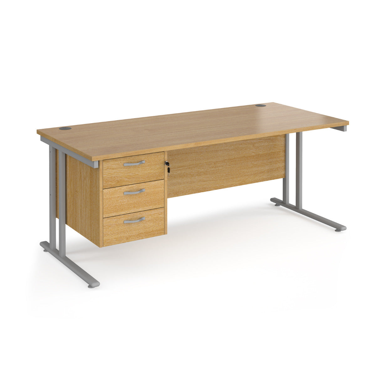 Maestro 800mm Deep Straight Cantilever Leg Office Desk with Three Drawer Pedestal