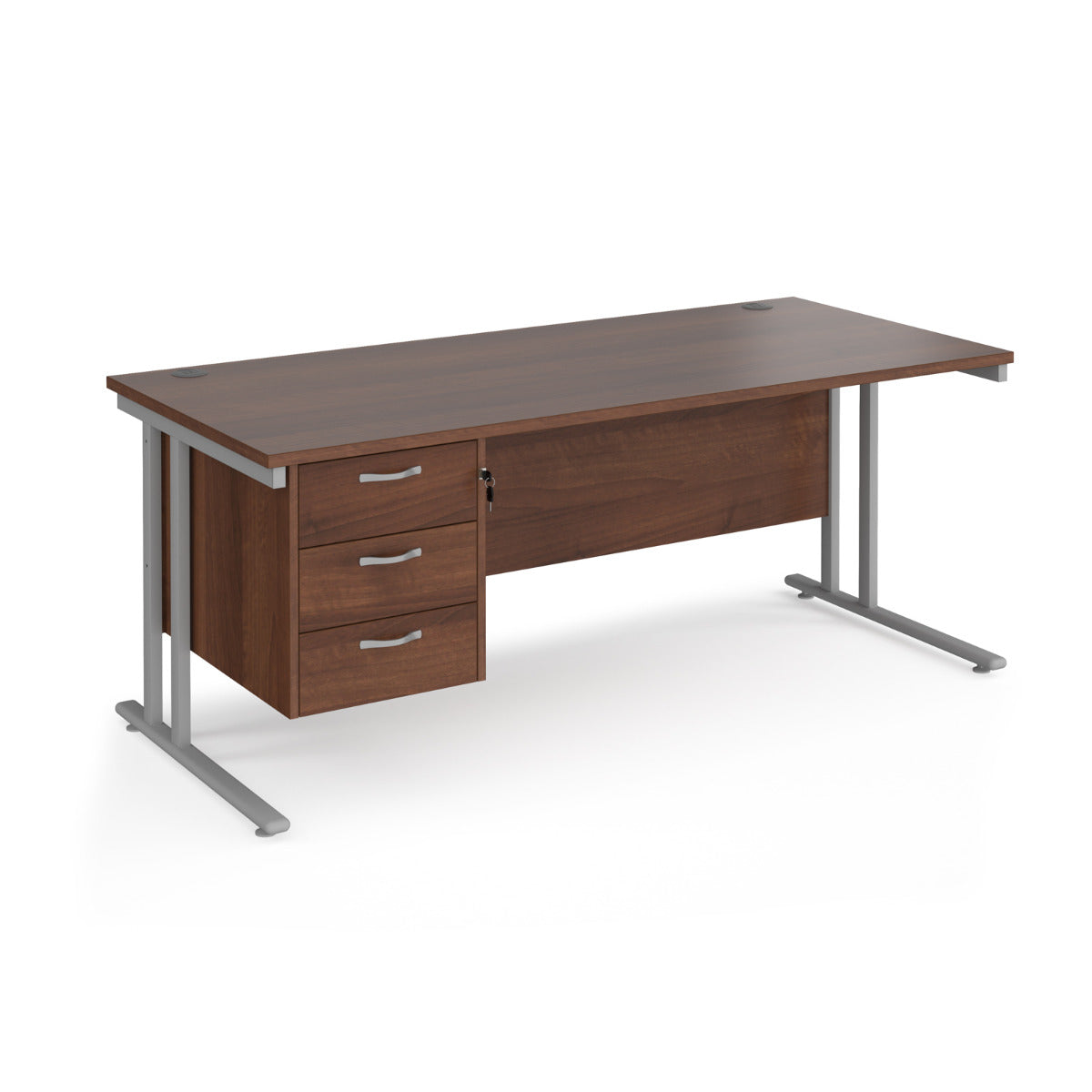 Maestro 800mm Deep Straight Cantilever Leg Office Desk with Three Drawer Pedestal