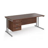 Maestro 800mm Deep Straight Cantilever Leg Office Desk with Three Drawer Pedestal