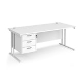 Maestro 800mm Deep Straight Cantilever Leg Office Desk with Three Drawer Pedestal