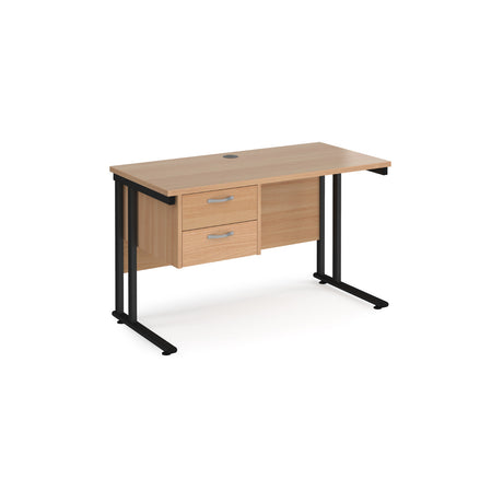 Maestro 600mm Deep Straight Cantilever Leg Office Desk with Two Drawer Pedestal