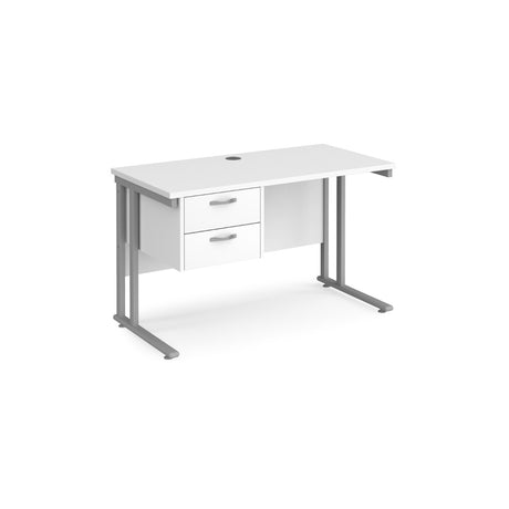 Maestro 600mm Deep Straight Cantilever Leg Office Desk with Two Drawer Pedestal