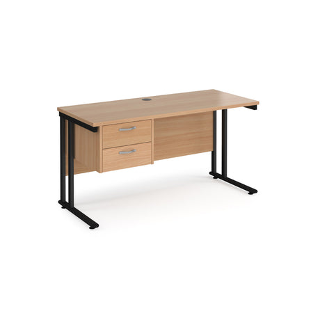 Maestro 600mm Deep Straight Cantilever Leg Office Desk with Two Drawer Pedestal