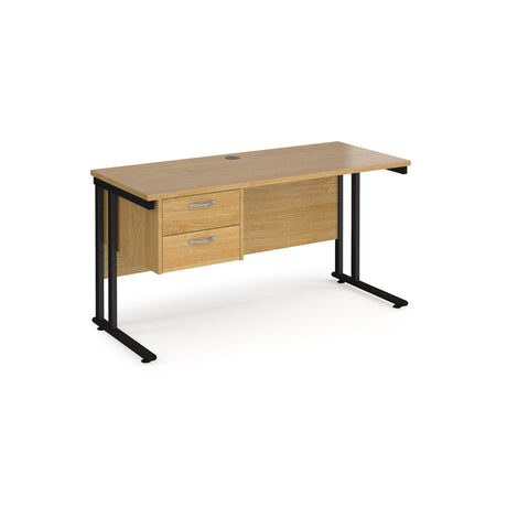 Maestro 600mm Deep Straight Cantilever Leg Office Desk with Two Drawer Pedestal