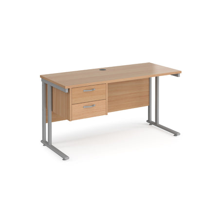 Maestro 600mm Deep Straight Cantilever Leg Office Desk with Two Drawer Pedestal