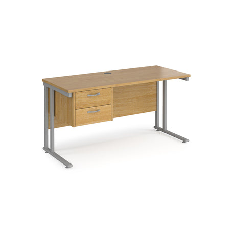 Maestro 600mm Deep Straight Cantilever Leg Office Desk with Two Drawer Pedestal