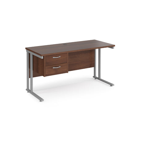 Maestro 600mm Deep Straight Cantilever Leg Office Desk with Two Drawer Pedestal