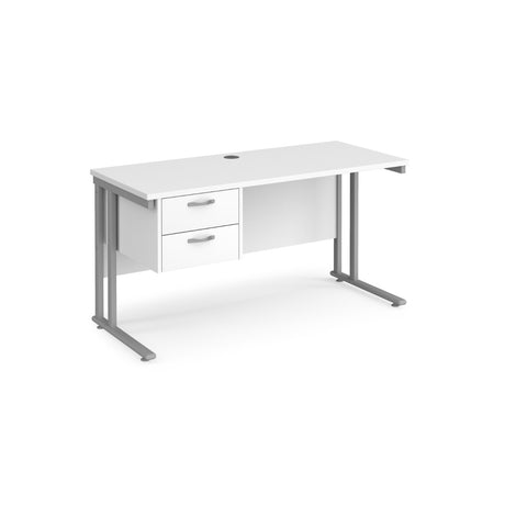 Maestro 600mm Deep Straight Cantilever Leg Office Desk with Two Drawer Pedestal