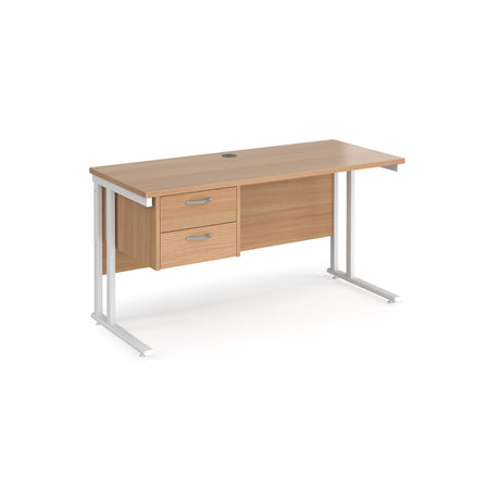 Maestro 600mm Deep Straight Cantilever Leg Office Desk with Two Drawer Pedestal