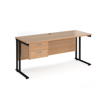 Maestro 600mm Deep Straight Cantilever Leg Office Desk with Two Drawer Pedestal