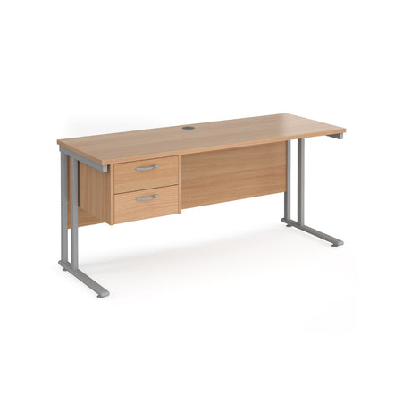 Maestro 600mm Deep Straight Cantilever Leg Office Desk with Two Drawer Pedestal