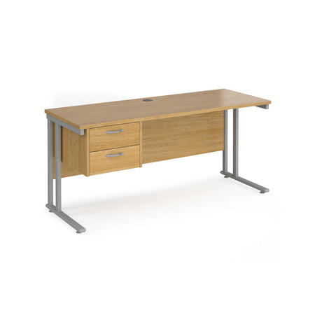 Maestro 600mm Deep Straight Cantilever Leg Office Desk with Two Drawer Pedestal