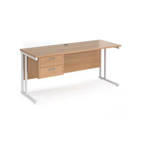 Maestro 600mm Deep Straight Cantilever Leg Office Desk with Two Drawer Pedestal