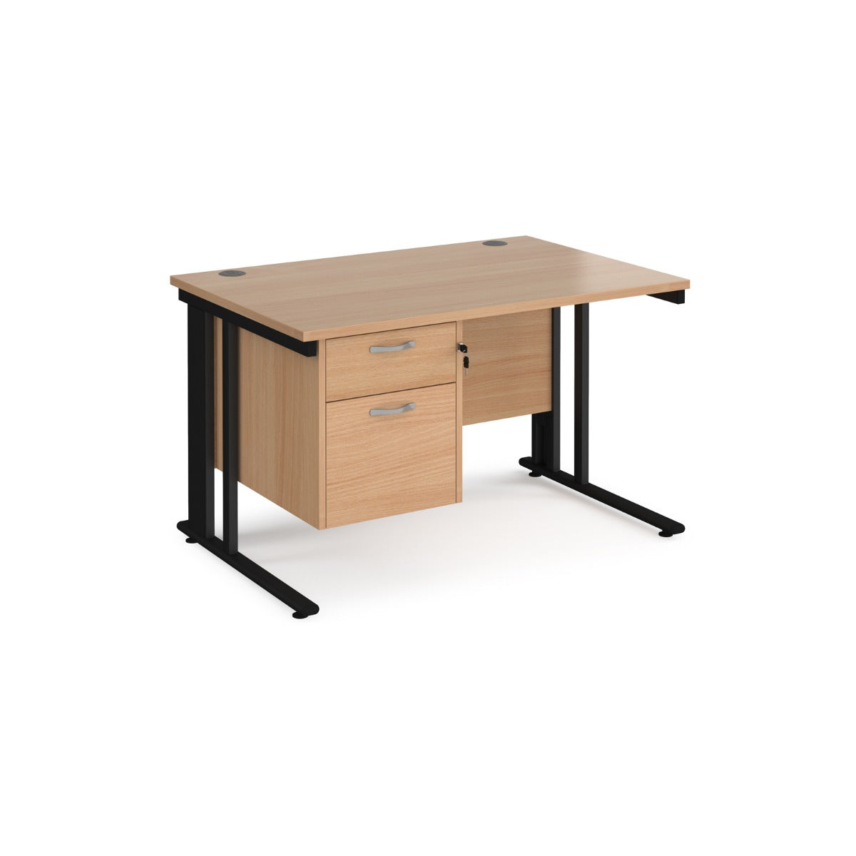 Maestro 800mm Deep Straight Cable Management Leg Office Desk with Two Drawer Pedestal