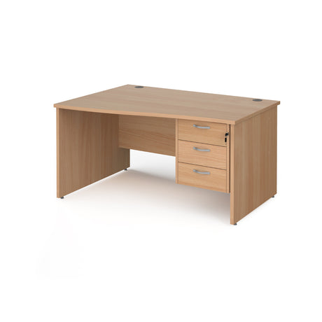 Maestro Panel Leg Left Hand Wave Office Desk with Three Drawer Pedestal