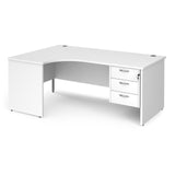 Maestro Panel Leg Left Hand Ergonomic Corner Office Desk with Three Drawer Pedestal