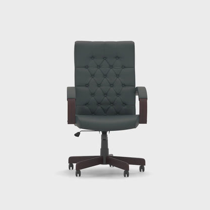 Chesterfield High Back Leather Executive Office Chair with Fixed Arms - Brown, Burgundy or Green