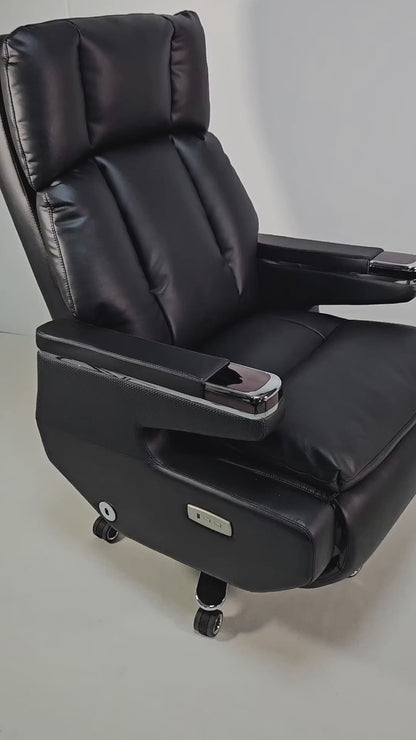 Electric Reclining Executive Leather Office Chair with USB A Charging Port - Black - A2321