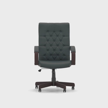 Chesterfield High Back Leather Executive Office Chair with Fixed Arms - Brown, Burgundy or Green