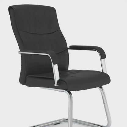 Carter Medium Back Black Bonded Leather Chrome Cantilever Visitor Chair with Fixed Arms