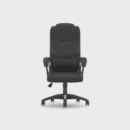 Dakota High Back Black Bonded Leather Office Chair with Fixed Padded Arms