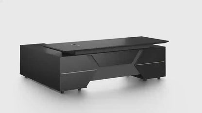 Luxury Black Ash Herringbone Executive Corner Desk with Integrated Twin Storage - UK Power Integrated - 2400mm - DG42-D02