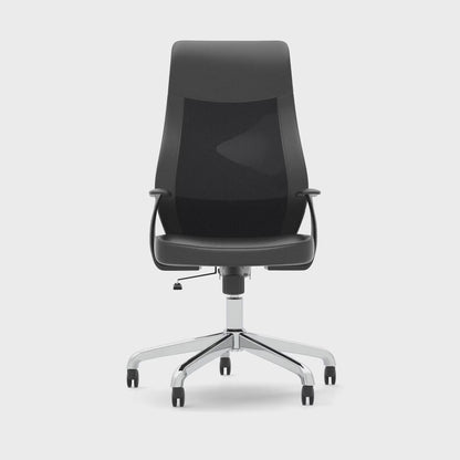 Baye High Mesh Back Task Operator Black Leather Office Chair with Fixed Arms