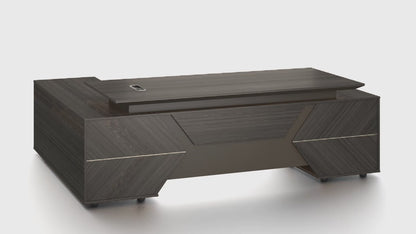 Luxury Wenge Herringbone Executive Corner Desk with Integrated Twin Storage - UK Power Integrated - 2800mm - DG42-D02