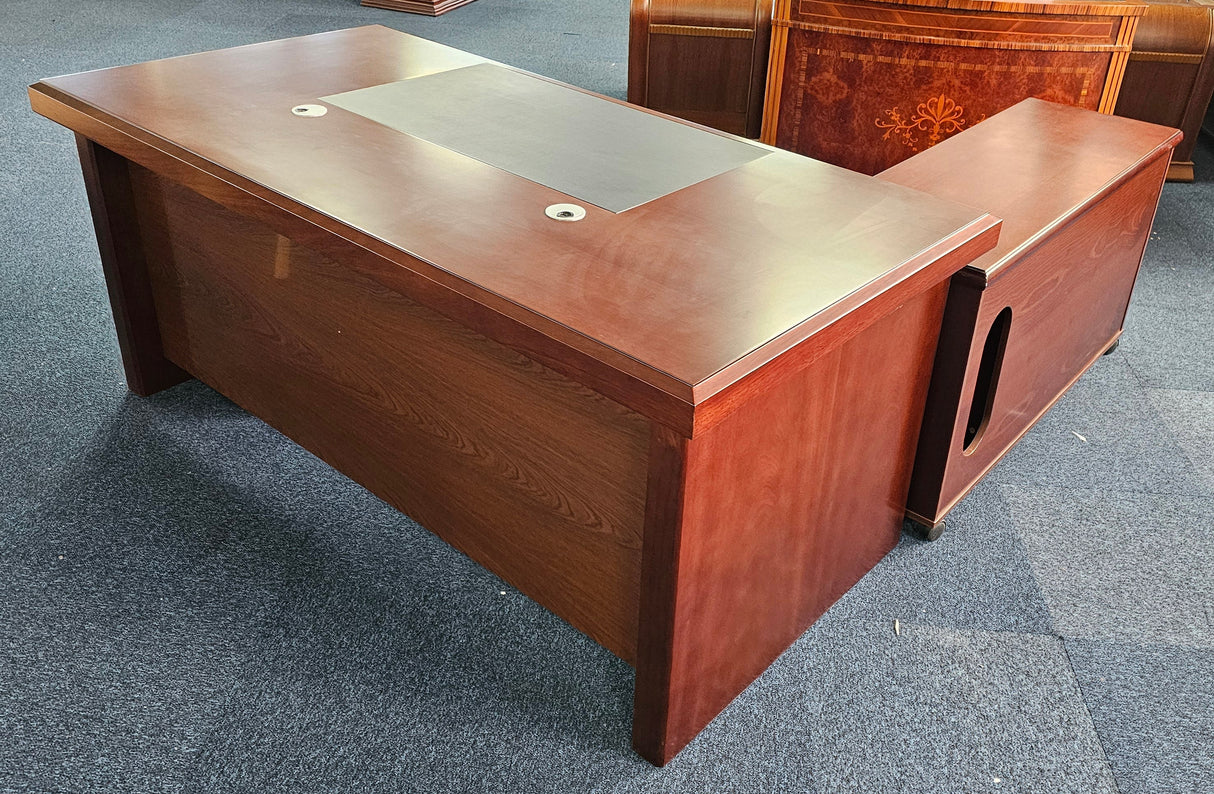 EX SHOWROOM - Walnut Real Wood Veneer Executive Desk with Pedestal and Return - 1800mm - BSE181