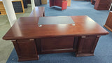 EX SHOWROOM - Quality Dark Walnut Real Wood Veneer Executive Office Desk with Pedestal and Return - 2000mm - JNY-2026