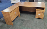 EX SHOWROOM - Modern Oak Executive Office Desk with Leather Panelling with Mobile Pedestal and Desk Level Return - 1800mm - 8690