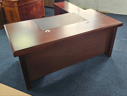 EX SHOWROOM - Walnut Real Wood Veneer Executive Desk with Pedestal and Return - 1800mm - BSE181