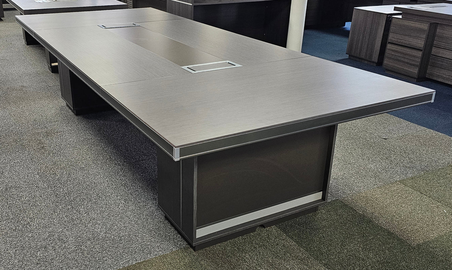 Modern Grey Oak Boardroom Table with Aluminium Edging - 3200mm - WKO-C1232