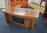 EX SHOWROOM - Light Oak Veneer Executive Office Desk with Return Storage Unit - Black Leather Chesterfield Modesty Panel - 1800mm - 1833